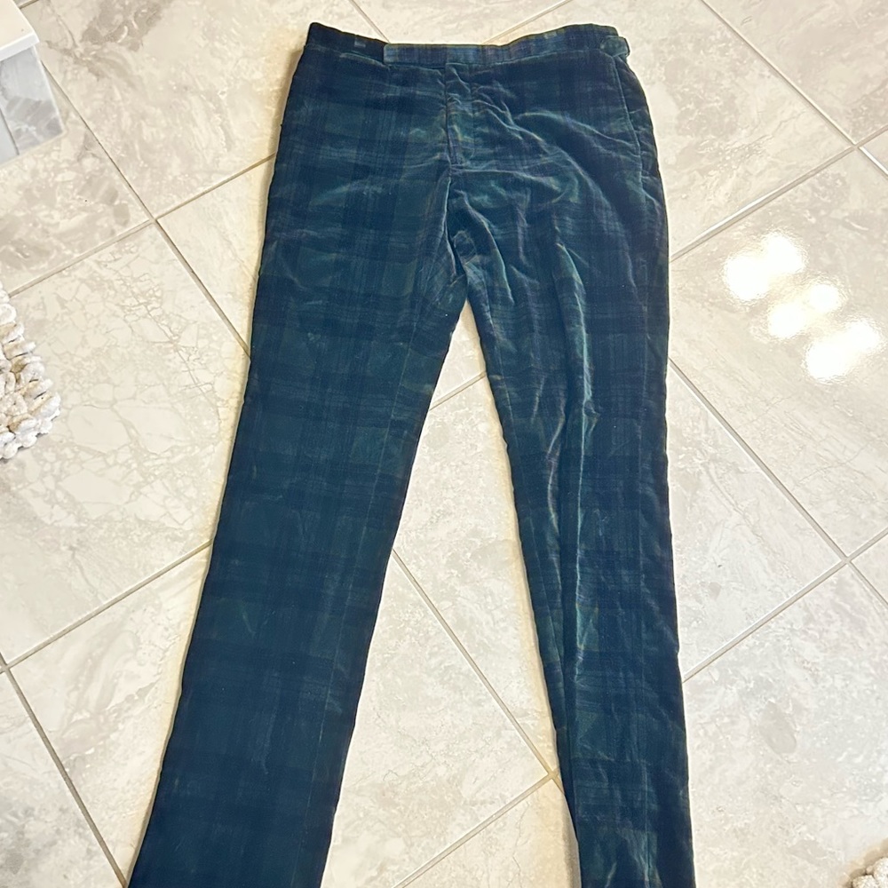 Ralph Lauren Purple Label Dark Green Plaid Suede Pant